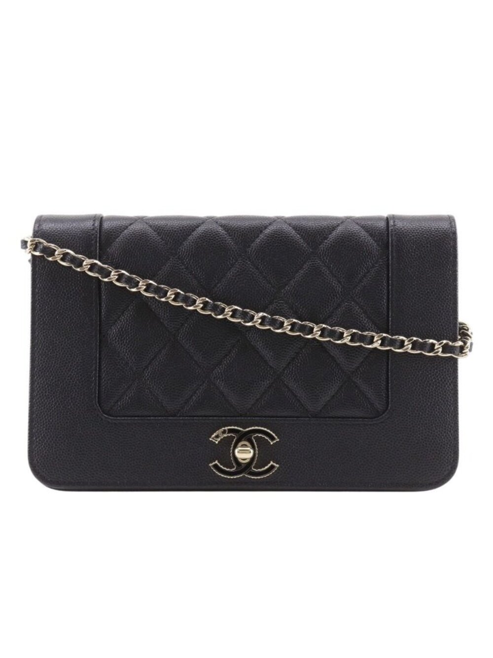 Chanel Mademoiselle Quilted Caviar Leather Black Chain Wallet Shoulder